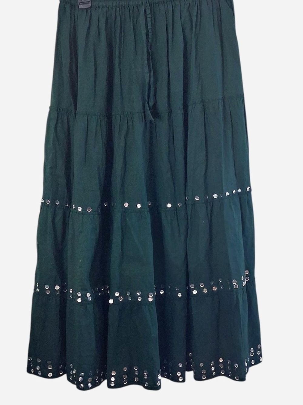 Black Maxi Tiered Skirt with Silver Sequin Accents